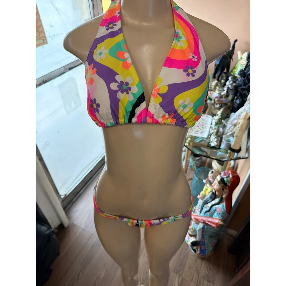 Women’s Floral Halter Bikini Top and Bottom - Multicolor